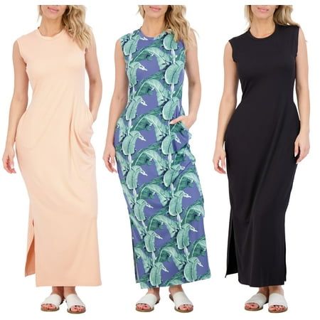 Photo 1 of Real Essentials 3 Pack: Women S Long Tank Maxi T-Shirt Summer Casual Dress with Pockets (Available in Plus Size)/M
