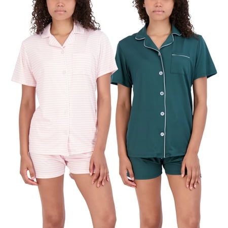 Photo 1 of Real Essentials 4 Piece: Womens Long & Short Sleeve Button Down Pajama Set - Ultra Soft (Available in Plus Size)//Large 

