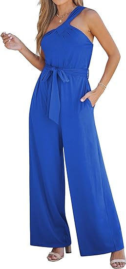 Photo 1 of luvamia One Should Jumpsuits for Women Dressy Casual Wide Leg Baggy Jumpsuit Overalls with Pocket Belted Comfy Long Rompers /XL