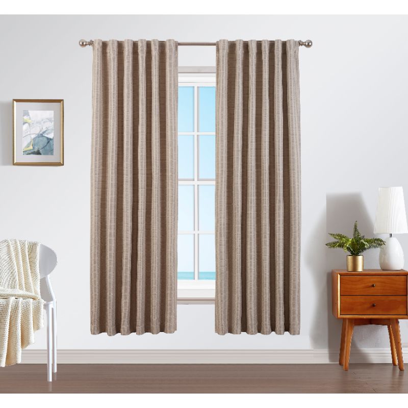 Photo 1 of Robin Thermal Woven Natural Room Darkening Back Tab Curtain - 52 in. W X 96 in. L (2-Panels)
