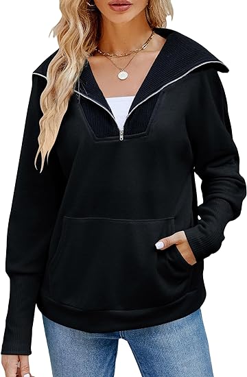 Photo 1 of BMJL Womens Quarter Zip Pullover Oversized Hoodies Sweatshirts With Pocket 2023 Trendy Fall Clothes /XL