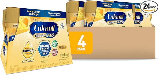 Photo 1 of Enfamil NeuroPro Ready to Feed Baby Formula, Ready to Use, Brain and Immune Support with DHA, Iron and Prebiotics, Non-GMO, 8 Fl Oz, 4 Count (Pack of 6), Total 24 bottles
