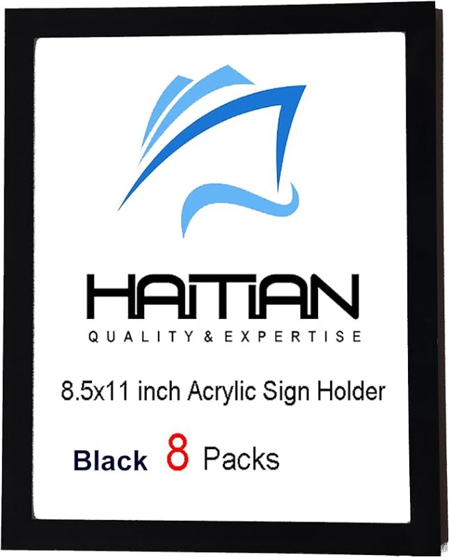 Photo 1 of 8 Pack of HAITIAN Acrylic Magnetic Sign Holder 8.5x11 inch Front Open Loading Wall Mount Self Foam Adhesive Tape Display Frame, Black Color 