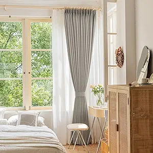 Photo 1 of OYRING Pinch Pleat Curtain with Tieback for Bedroom, Triple Weave 85% Blackout Pleated Curtain for Living Room, Patio, 38" W x 84" L, Light Grey, 1 Panel 
