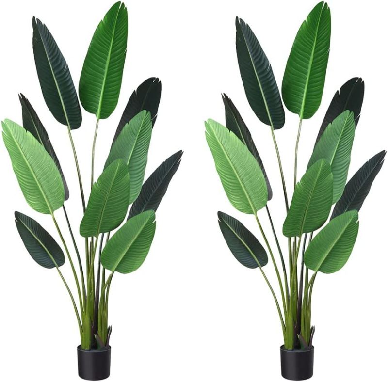 Photo 1 of Fopamtri Artificial Bird of Paradise Plant Fake Tropical Palm Tree for Indoor Outdoor, Perfect Faux Plants for Home Garden Office Store Decoration, 5 Feet-2 Pack
