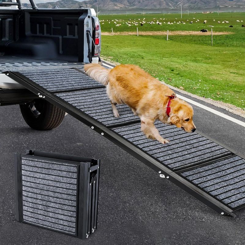 Photo 1 of 71'' X-Long Dog Ramp for Car -Folding Pet Steps for Medium & Large Dogs, Portable Pet Stair Ramp with Non-Slip Rug Surface, Dog Car Ramp Up to 250LBS Enter a Car SUV & Truck Outdoors, Grey