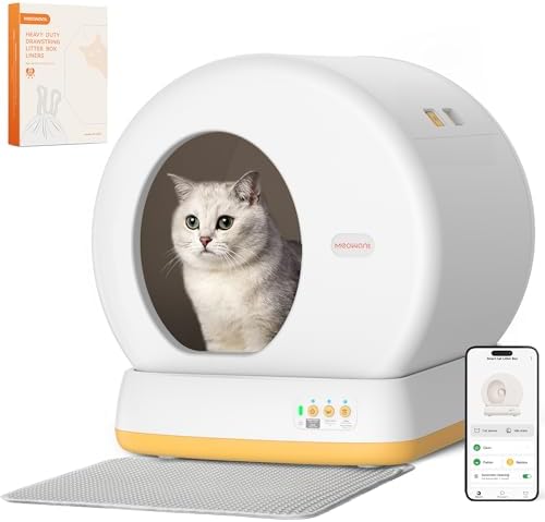 Photo 1 of MeoWant Self-Cleaning Cat Litter Box-Yellow, Advanced Safety System Automatic Cat Litter Box Perfect for Multi Cats, Extra Large/Odor Control/APP Control Smart Cat Litter Box with Mat & Liner