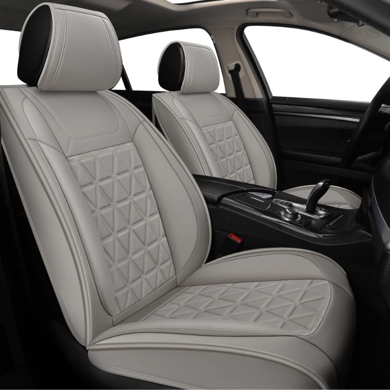 Photo 1 of YUHCS Leather Car Seat Covers, Front Seat Covers for Most SUV Cars Pickup Truck, Universal Leatherette Seat Covers Non-Slip Vehicle Cushion Cover, Waterproof Automotive Seat Cover, Gray Front Set Gray
