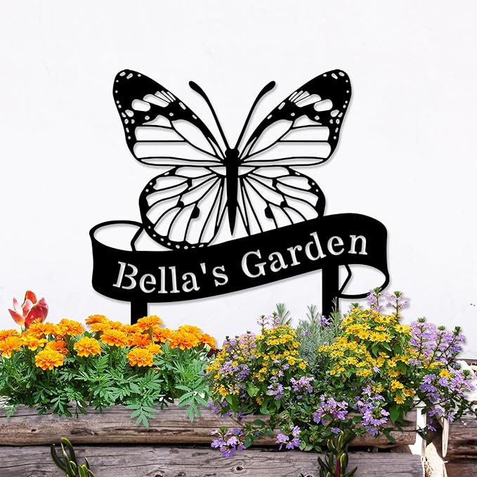 Photo 1 of Butterfly Garden Sign Metal Outdoor Garden Stak