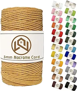 Photo 1 of Caramel Natural Macrame Cord 3mm x 109 Yards, Colored Twisted Rope, Cotton Cord Twine, 4 Strand Macrame Yarn String for Wall Hanging, Plant Hangers, Crafts, DIY Decorative Projects
