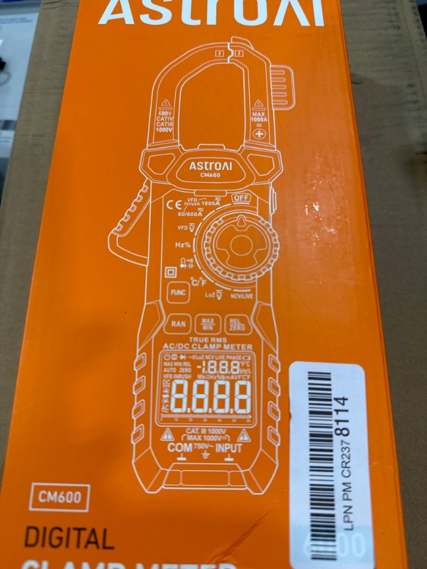 Photo 2 of AstroAI Inrush Digital Clamp Meter Multimeter 1000A TRMS 6000 Counts, Amp Voltage Tester with VFD, LOZ Mode; Measures AC/DC Current Voltage Temperature Resistance Capacitance Frequency Continuity NCV