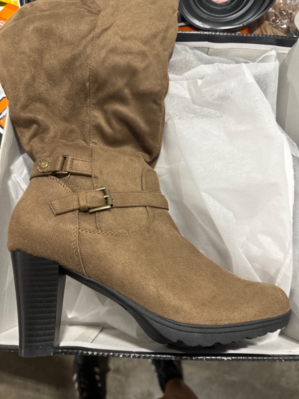 Photo 1 of mysoft Women's Knee High Boots Chunky Heel Boots with Zipper 9.5 Light Brown