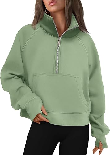 Photo 1 of [Size M] eucsky Women Half Zip Cropped Hoodies Fleece Quarter Zip Pullover With Pockets Fall Winter Sweatshirts