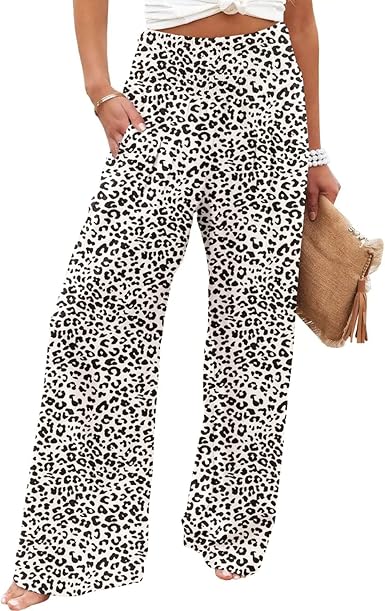 Photo 1 of [Size L] JASPAL Women Casual High Waisted Palazzo Pants Wide Leg Long Lounge Trendy Trousers with Pocket Large White Black Dot