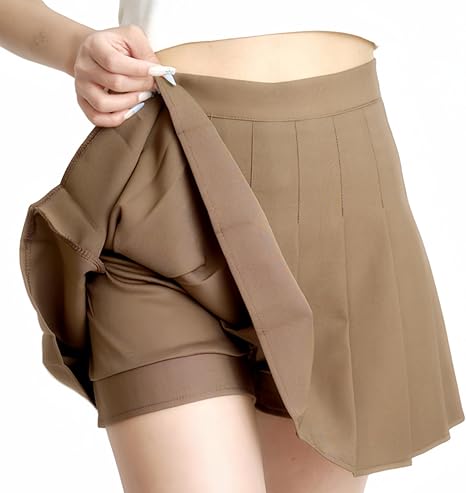 Photo 1 of [Size M] Women’s Pleated Tennis Skirt Golf Skirts School Uniform High Waist Lining Shorts Basic Solid Skirts for Girls Medium Khaki