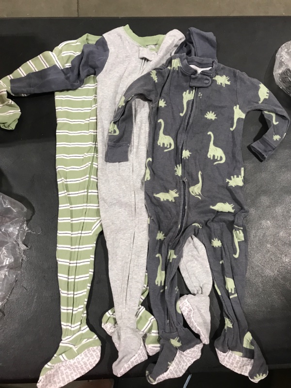 Photo 2 of [Size 18mo] Simple Joys by Carter's Toddlers and Baby Boys' Snug-Fit Footed Cotton Pajamas, Pack of 3 18 Months Green Stripe/Grey Heather/Indigo Wash Dinosaur