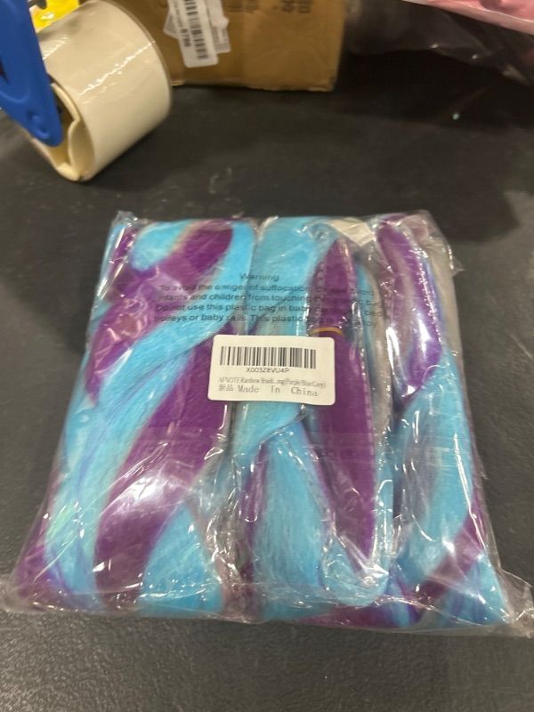 Photo 1 of Rainbow Braiding Hair Extension 24 Inch 3 Packs Synthetic High Temperature Jumbo Braid in Hair Extensions Profession Crochet Colored Hair Extensions for Braiding(Purple/Blue/Grey) 24 Inch Purple/Blue/Grey