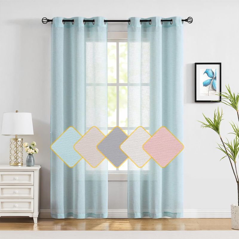 Photo 1 of 
Fragrantex Turquoise Sheer Window Curtains for Living Room 108 inch Long Aqua Blue Bedroom Curtain Panels Light Filtering Grommet Top Tulle Drapes 1 Pair.