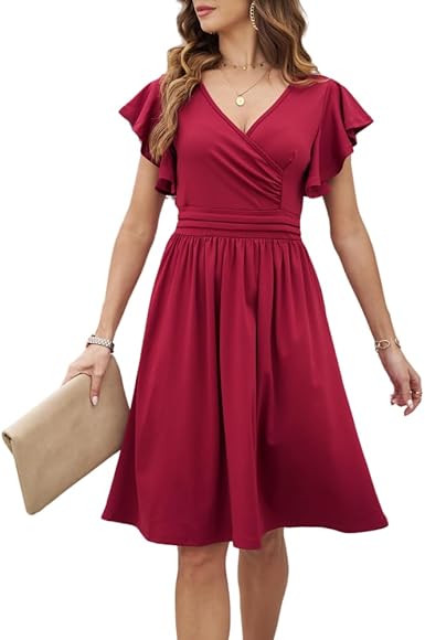 Photo 1 of [Size L] Sulozom Wedding Guest Dresses for Women V Neck Long Sleeve Wrap Dress Casual Swing Cocktail Party Dress