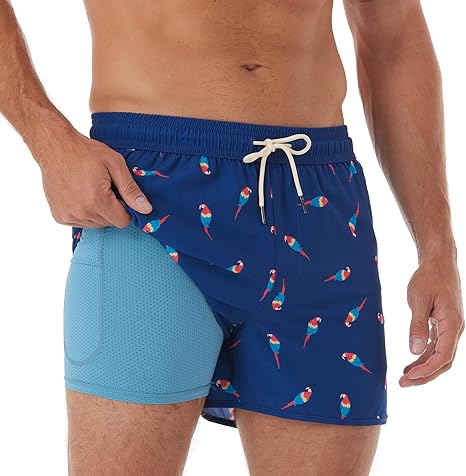 Photo 1 of [Size 2XL] BRISIRA Mens Short Swim Trunks with Compression Liner Retro Vintage 8090s Bathing Suit Swim Board Shorts Swimwear Quick Dry 