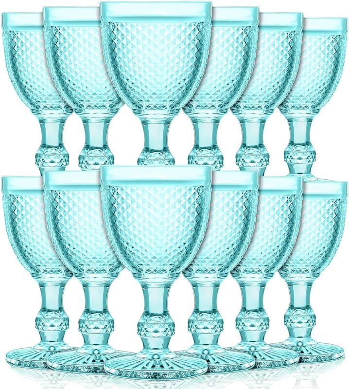 Photo 1 of 12 Pack Wine Glasses Red Wine Glass Goblets High Clear Wine Glass 10 oz Vintage Glass Goblet Embossed Diamond Design Glassware Goblet with Stem for Juice Liquor Party Wedding Bar (Amber)