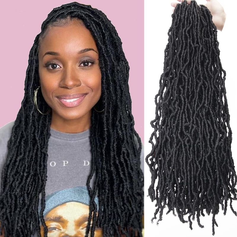 Photo 1 of 10Packs Nu Locs Crochet Hair Braids Long Soft Locs 18inch Crochet Hair Pre-looped Goddess locs Curly wave Synthetic Hair for Black Women (18, 1b) 18 1b