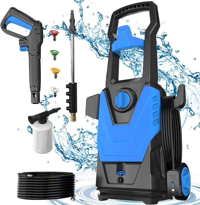 Photo 1 of Electric Pressure Washer, 4200PSI Max 2.8 GPM Power Washer with 20FT Hose, 35FT Power Cord, 4 Nozzles, Foam Cannon & Spray Gun, High Pressure Washer for Car, Patio, Fence, Window, Garden
