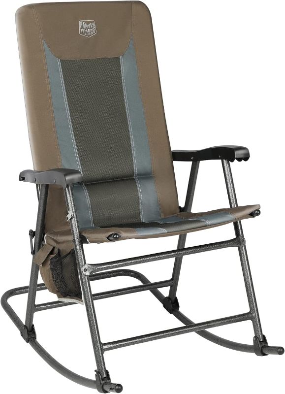 Photo 1 of STOCK PHOTO FOR REFERENCE - TIMBER RIDGE Foldable Padded Rocking Chair for Outdoor, High Back and Heavy Duty, Portable for Camping, Patio, Lawn, Garden, Yard or Balcony, Supports 300lbs (Brown) model number WFC-FC-389-DBL