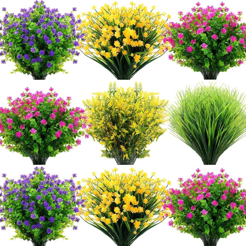 Photo 1 of 36 Pcs Artificial Flowers Plastic Flower Plants Fake Outdoor Flowers Plastic Shrubs Plants in Bulk Silk Faux Flowers Bundles for Decoration Garden Wedding Party Patio Porch Window Box Home (Elegant)
