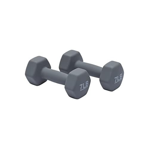 Photo 1 of Amazon Basics Neoprene Coated Hexagon Workout Dumbbell Hand Weight, 7 Pound, Set of 2, Total 14 Lb, Light Grey
