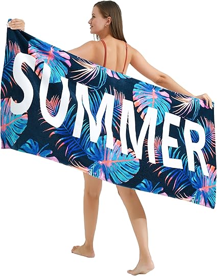 Photo 1 of Beach Towel for Adults, Thick Cotton Blanket for Swim/Travel/Camp/Bathroom/Pool,Quick Dry Bath Sheets,Sand Cloud Towel Gifts for Women&Men,with Palm Leaves Pattern
