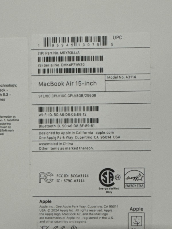 Photo 4 of Apple 2024 MacBook Air 15-inch Laptop with M3 chip: 15.3-inch Liquid Retina Display, 8GB Unified Memory, 256GB SSD Storage, Backlit Keyboard, 1080p FaceTime HD Camera, Touch ID; Starlight 8GB RAM 256GB Starlight Without AppleCare+