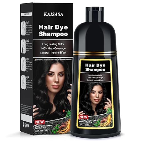 Photo 1 of Black Hair Dye Shampoo 3 in 1, Hair Color Shampoo for Women Men Grey Hair Coverage, Herbal Ingredients Champu Con Tinte Para Canas 500ml (Black)
