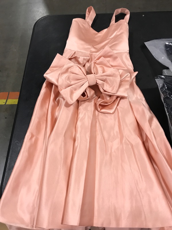 Photo 2 of [Size 4] Long Satin Flower Girl Wedding Dress Bridesmaid A-Line Party Dresses for Girls Princess Backless Pageant Prom Gown 4 Dusty Rose