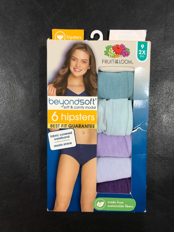 Photo 1 of [Size 9 2XL] Fruit of the Loom Women's Beyondsoft Hipster Underwear, 6-Pack