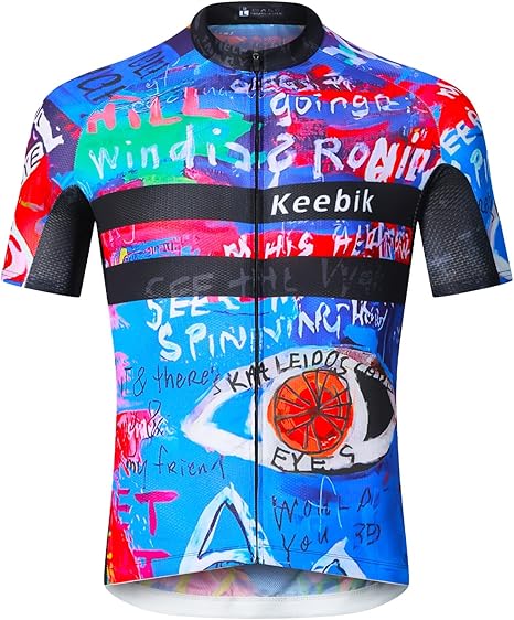 Photo 1 of [Size S] Keebik Men's Graffiti Cycling Jerseys Tops Bike Clothing Short Sleeve Biking Shirts Full Zipper Bicycle Jacket with Pockets