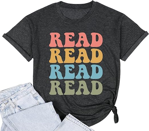 Photo 1 of [Size XL] Read Book Shirt Women Short Sleeve Tee Tops Graphic Print Reading Short Tee Tops Causal T-Shirt