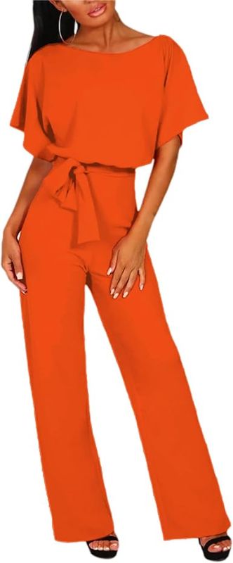 Photo 1 of [Size 2XL] AIIYYQB Womens Summer Casual Short Sleeve Pants Suit Beach Vacation Romper Belted Dressy Wedding Guest Jumpsuit Jumper 