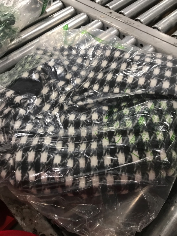 Photo 1 of ebossy Women's Houndstooth Trench Coat Winter Single Breasted Quilt-Lined Long Coat XX-Small White/Black(thicker)