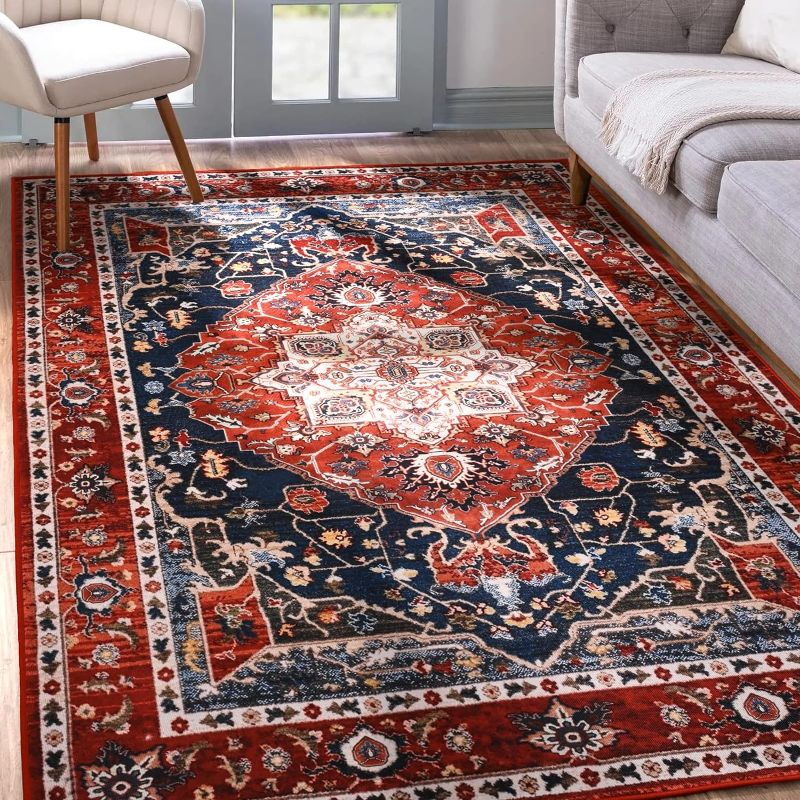 Photo 1 of YJ.GWL Area Rug 4x6 Washable Bedroom Rug, Soft Accent Rugs for Living Room Dining Room, Non-Slip Non-Shedding Low-Pile Entryway Rug Floor Carpet, Red
