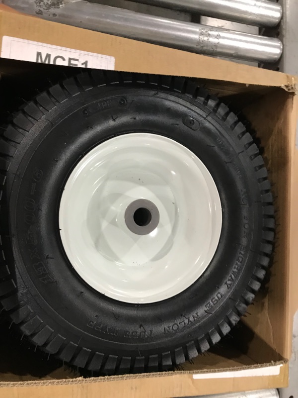 Photo 2 of 13x5.00-6 Rubber Lawn Mower Tire and Wheel, 2 Pcs Replacement 13x5-6nhs Riding Mowers Lawn Pneumatic Tire with 3/4" Bushing, 3" -4.5" Centered Hub
