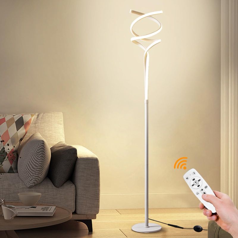 Photo 1 of Floor Lamp,LED Modern Floor Lamps for Living Room,2500LM/40W-3-Color/Endless Dimmable Remote Control Standing Lamp,63" Spiral Floor Lamp for Living Room Bedroom Office. White