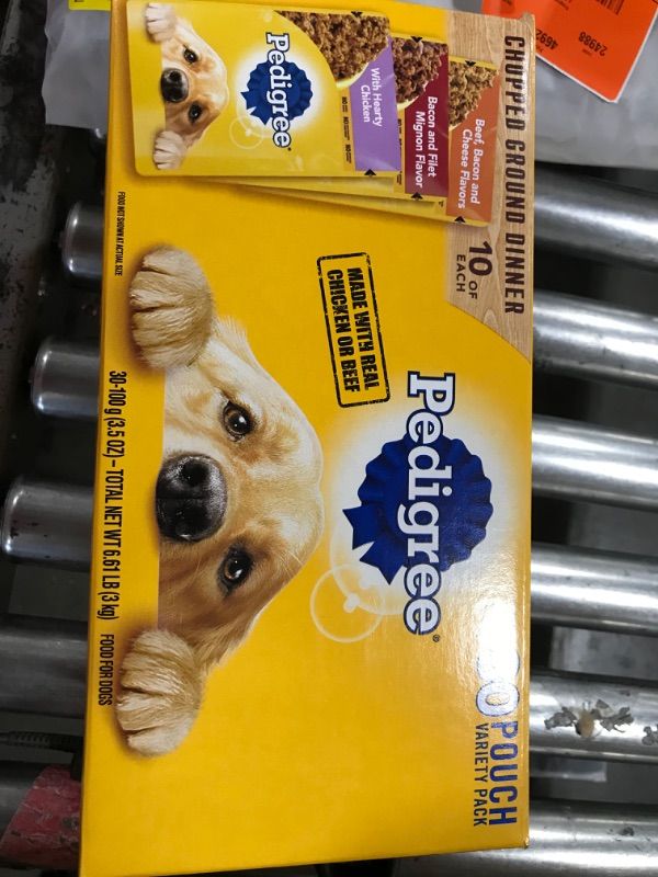 Photo 2 of 
PEDIGREE CHOPPED GROUND DINNER Adult Soft Wet Dog Food 30-Count Variety Pack, 3.5 oz Pouches (Pack of 30) Variety: Chicken & Beef 3.5 Ounce (Pack of 30)
BEST BY: 09/2024
