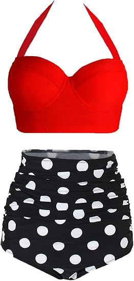 Photo 1 of AMOURRI Womens Vintage Polka Underwire High Waisted Swimsuit Bathing Suits Bikini / M