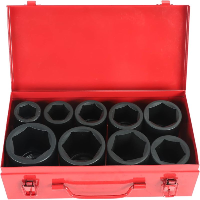 Photo 1 of 1 Inch Drive Deep Impact Socket Set, Cr-Mo 6-Point (1-Inch - 2-Inch) 9pc Impact Socket Set with Heavy Duty Storage Case
