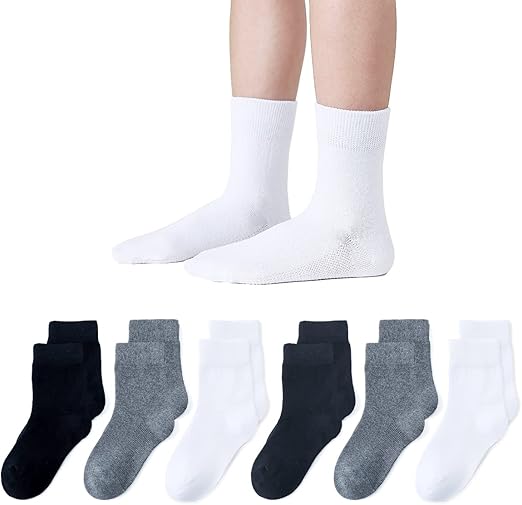 Photo 1 of 3-5T Girls Crew Socks Seamless Kids Socks Cotton School Socks White Black Grey Navy 6 Pack
