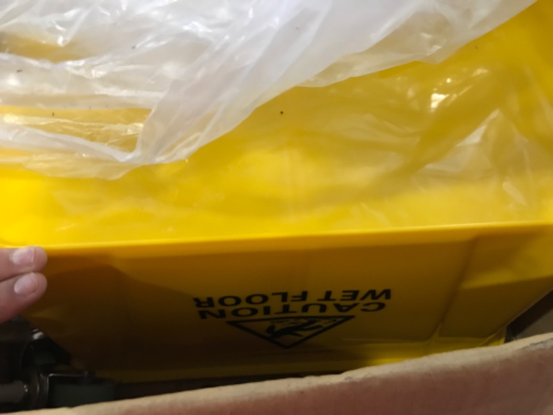 Photo 2 of 5.5 Gal. Yellow Plastic Mop Bucket with Wringer Floor Cleaning, Handle, Wheels, 16.25 in. L X 10.75 in. W X 24.5 in. H
