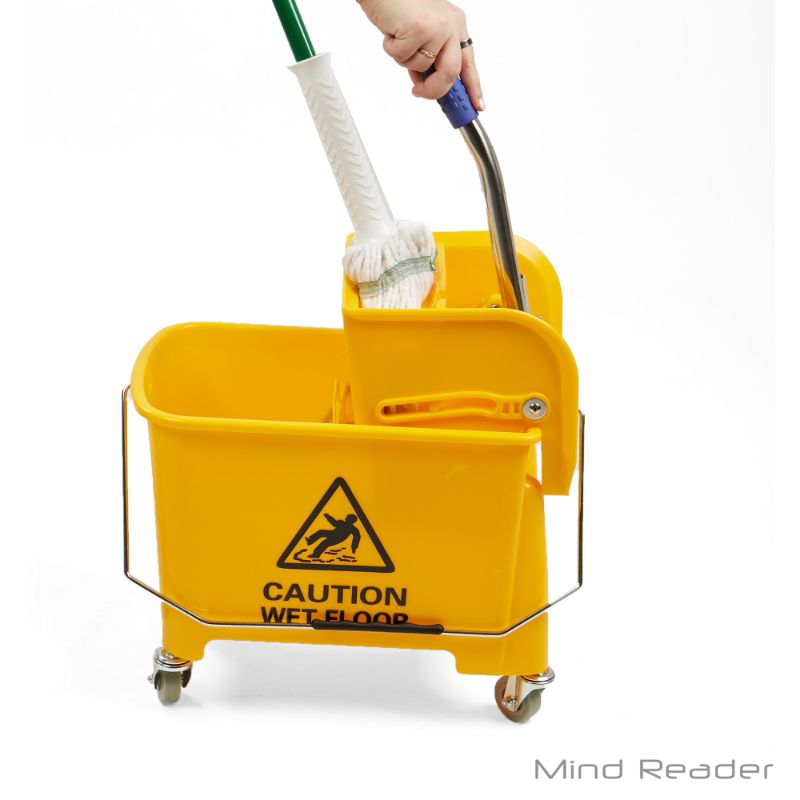 Photo 1 of 5.5 Gal. Yellow Plastic Mop Bucket with Wringer Floor Cleaning, Handle, Wheels, 16.25 in. L X 10.75 in. W X 24.5 in. H
