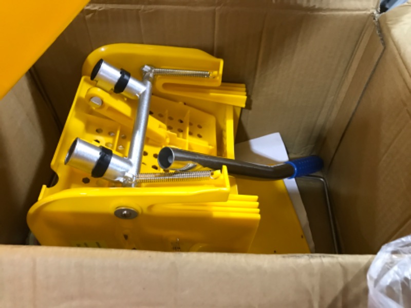 Photo 3 of 5.5 Gal. Yellow Plastic Mop Bucket with Wringer Floor Cleaning, Handle, Wheels, 16.25 in. L X 10.75 in. W X 24.5 in. H
