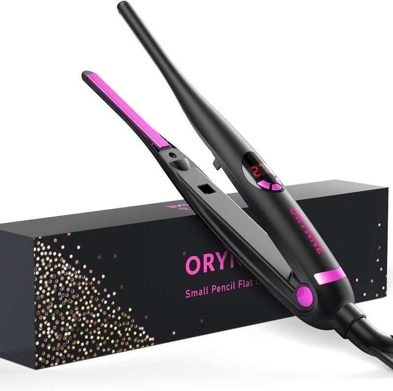 Photo 1 of Small Flat Irons for Short Hair, 5s Ultra Fast Heat Up Pencil Flat Iron, Negative Ions Mini Flat Iron for Edges, 3/10'' Travel Mini Hair Straightener with Digital Temp Control, Easy to Use
